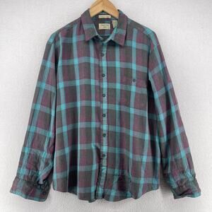 OAKTON Shirt Mens XL Flannel Plaid Button Up Long Sleeve Vintage Blue